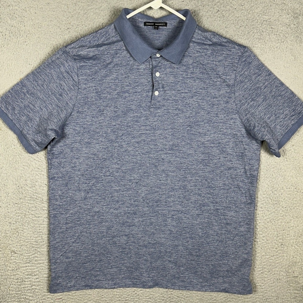 Robert Barakett Polo Shirt Mens 2XL Blue Herringbone Short Sleeve EUC